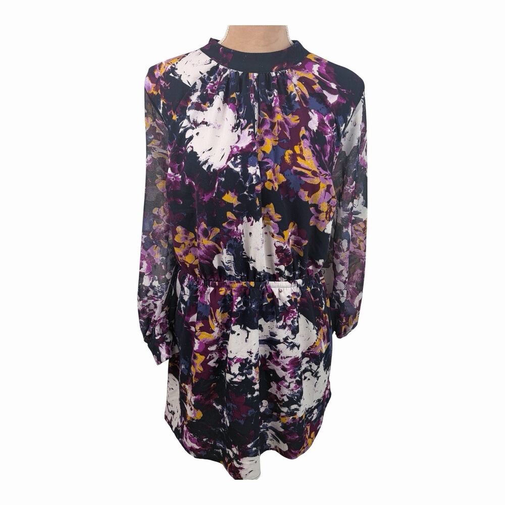 Lane Bryant Women’s 18 Floral Mock Neck Shift Dress Purple Long Sleeve